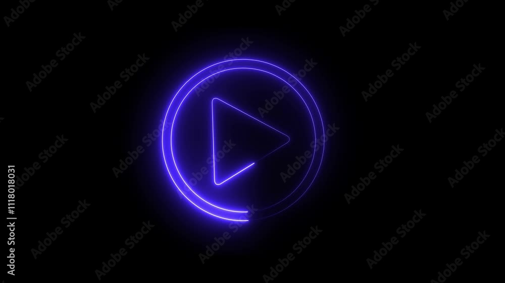 Poster neon play button icon video, audio neon play button icon animation. glowing play button animation