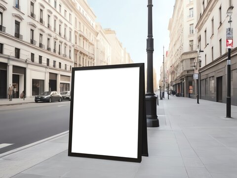 Blank Signboard on a City Street, Mockup for Advertisement - Powered by Adobe