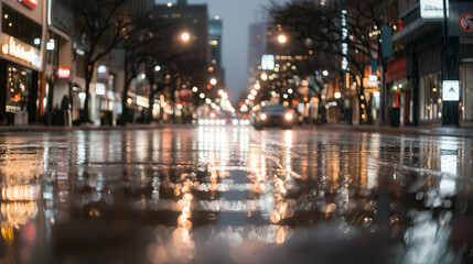 Fototapeta premium Nighttime Cityscape with Neon Lights and Wet Streets