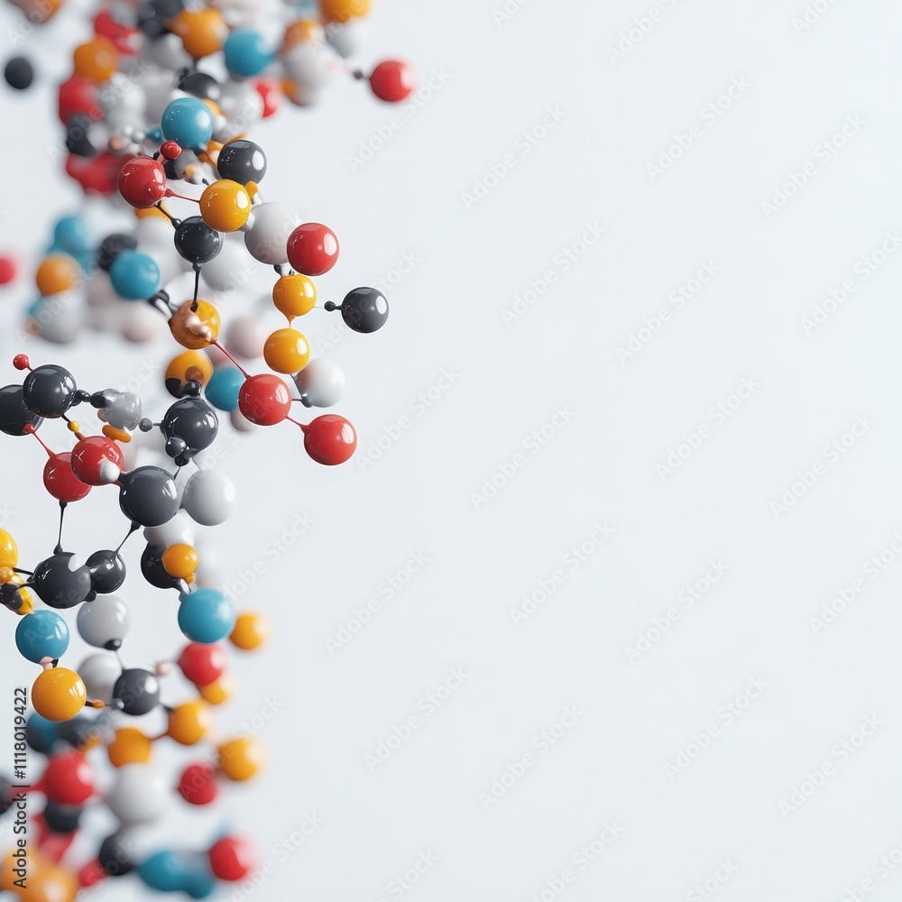 Poster artistic representation of polymer molecule chains in a scientific visualization laboratory setting 