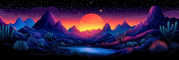 A whimsical game background depicting a nighttime forest scene with swamps, a moonlit lake, old trees and bushes, green grass, and scattered stones.