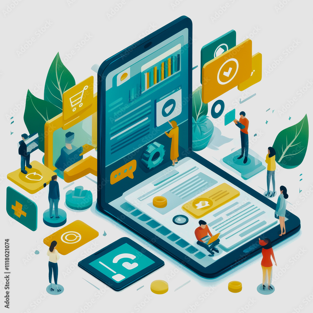 Poster futuristic digital interaction scene with vibrant elements representing online communication, techno