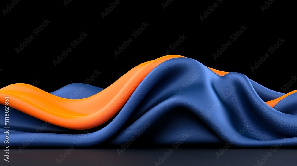 Poster An abstract background with blue and orange fabric, created using 3D rendering.