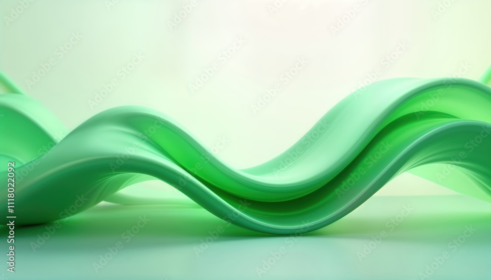Aufkleber Abstract silky green waves. Smooth flowing forms create dynamic movement. Soft light and gradient hues add elegance. Versatile backdrop for eco or tech concepts. Ideal for websites or presentations.