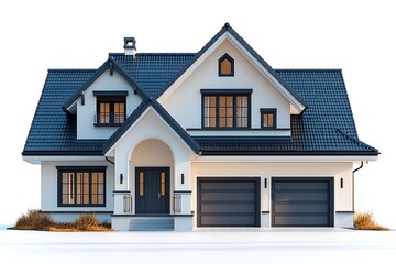 3d rendering of modern cozy house in chalet style with garage for sale or rent. Isolated on white.
