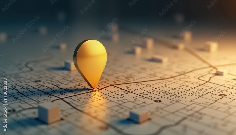 Aufkleber golden marker pinpoints location on detailed city map. navigation tech concept. illustration shows u