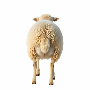 Rear view of a Sheep looking back against white surface