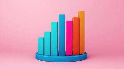 Colorful 3D Bar Graph on Pink Background Representing Data Visualization Concepts