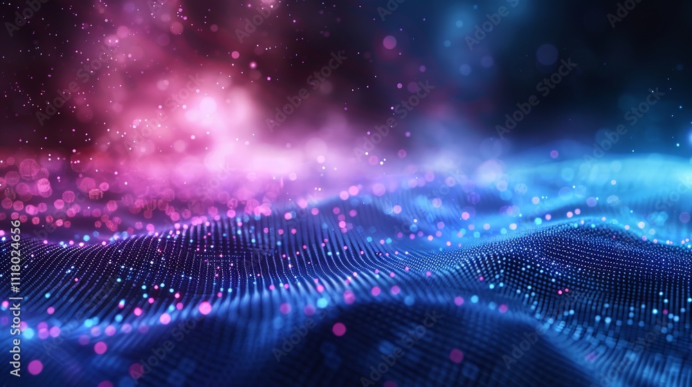 Poster abstract digital wave of particles. futuristic point wave. technology background.