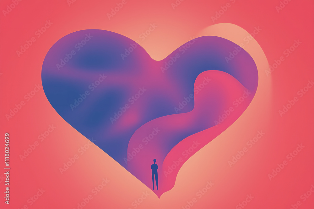 Poster a man standing in front of a heart shaped object