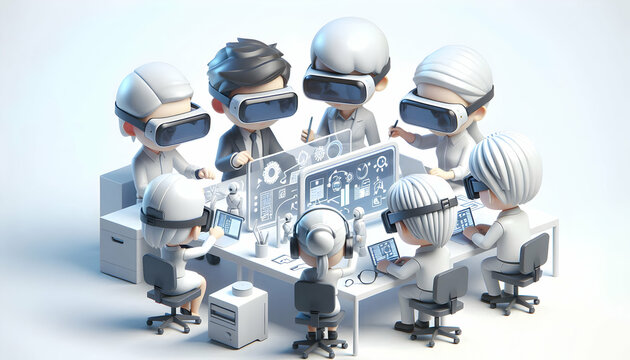 3D Close up of team members using smart glasses for augmented reality brainstorming copy space below concept as A close up of team members using smart glasses for augmented reality brainstorming sessi