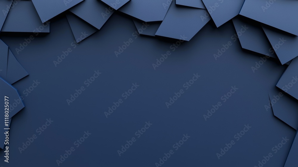 Poster an abstract background with blue 3d geometric shapes, highlighted by deep shadows and a textured fin