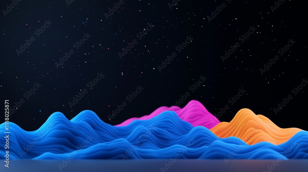 Poster wavy lines and glowing particles in an abstract background