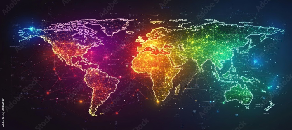 Aufkleber Glowing colorful earth world map. Global earth atlas. Generative AI technology.