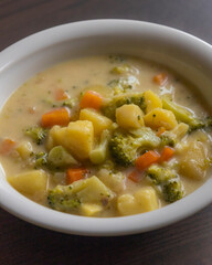 Creamy Cheesy Winter Soup with Potatoes and Broccoli – Close-Up