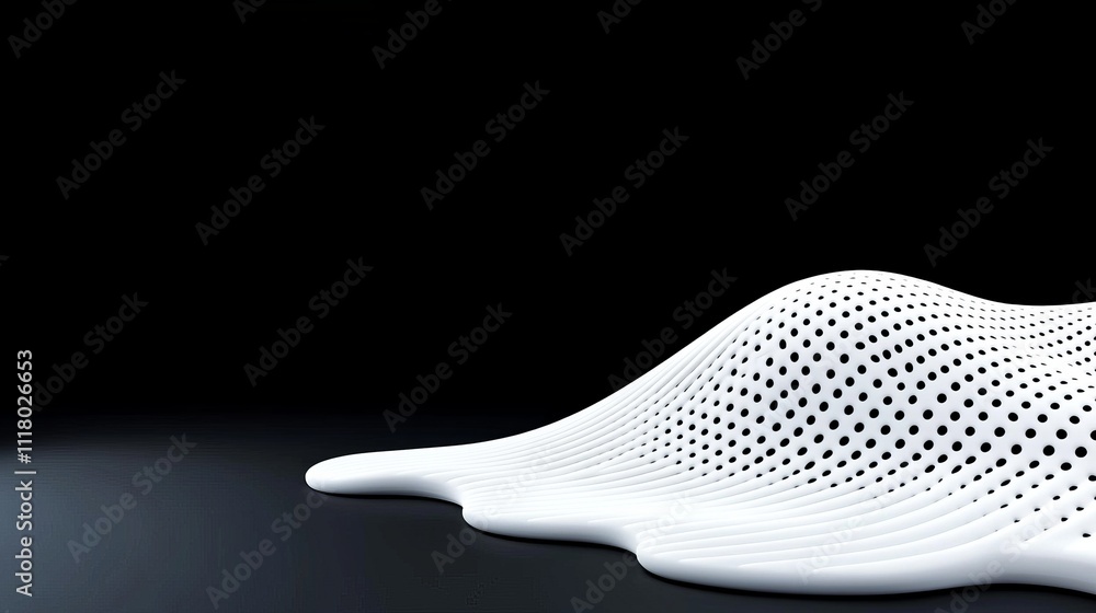 Poster a 3d abstract background in black and white featuring wavy lines and dots.