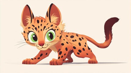 Fototapeta premium Adorable Baby Serval Cat Cartoon Illustration