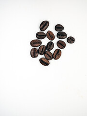 Close up of coffee beans or  Roasted coffee bean isolated on white background, Top view