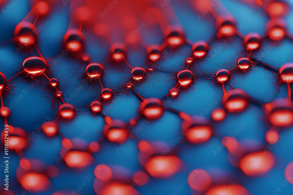 Poster a close up of a cell with red spheres