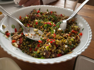 Homemade Mung Bean Salad on Lunch Table.