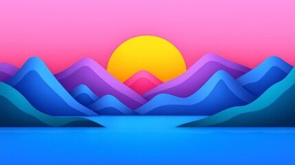 A tranquil, unearthly scenery featuring mountains and a radiant sky.
