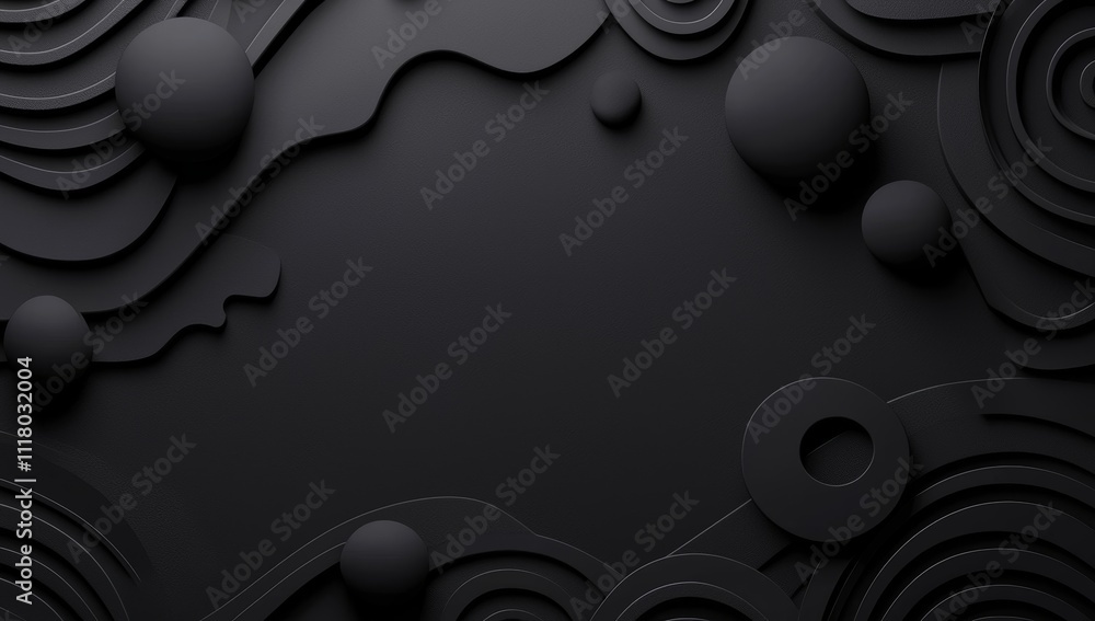 Poster a composition featuring abstract lines and geometric forms in dark shades.