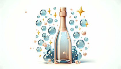 3D Elegant wine bottle with floating bubbles isolated on white background. concept as An elegant vector of a wine bottle accompanied by floating bubbles symbolizing luxury and celebration in refined g