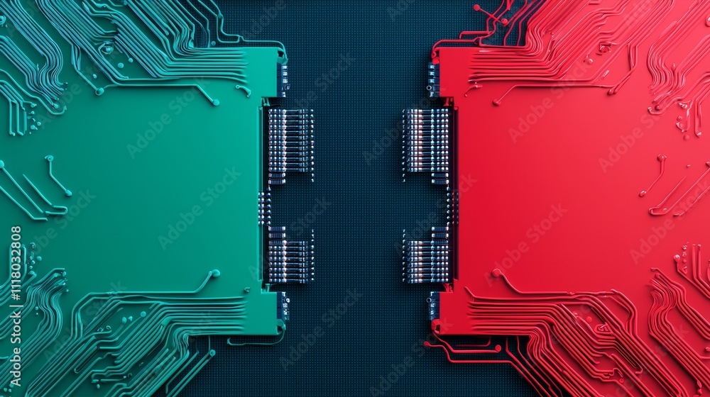 Aufkleber a digital artwork with abstract green and red patterns and lines.