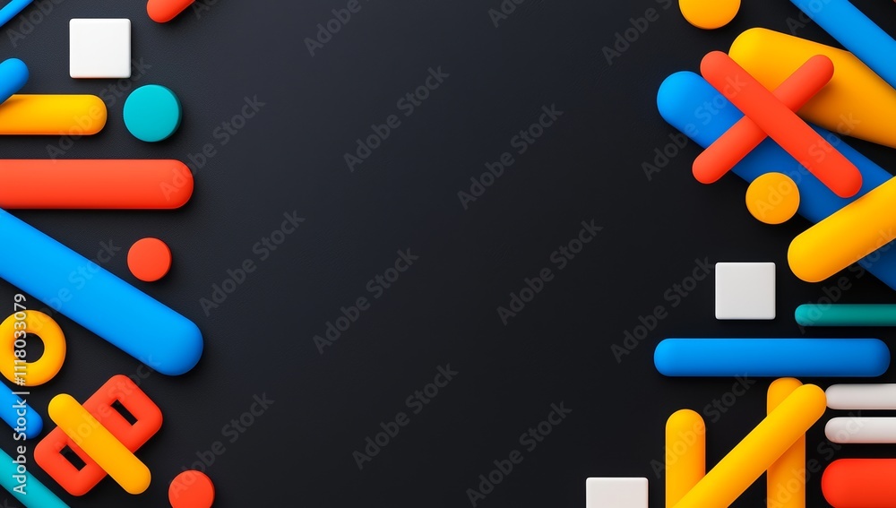 Poster bright, abstract digital pattern with colorful lines against a dark backdrop.
