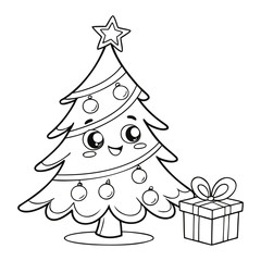 Christmas Tree Vector outline or Christmas Fir tree vector line art