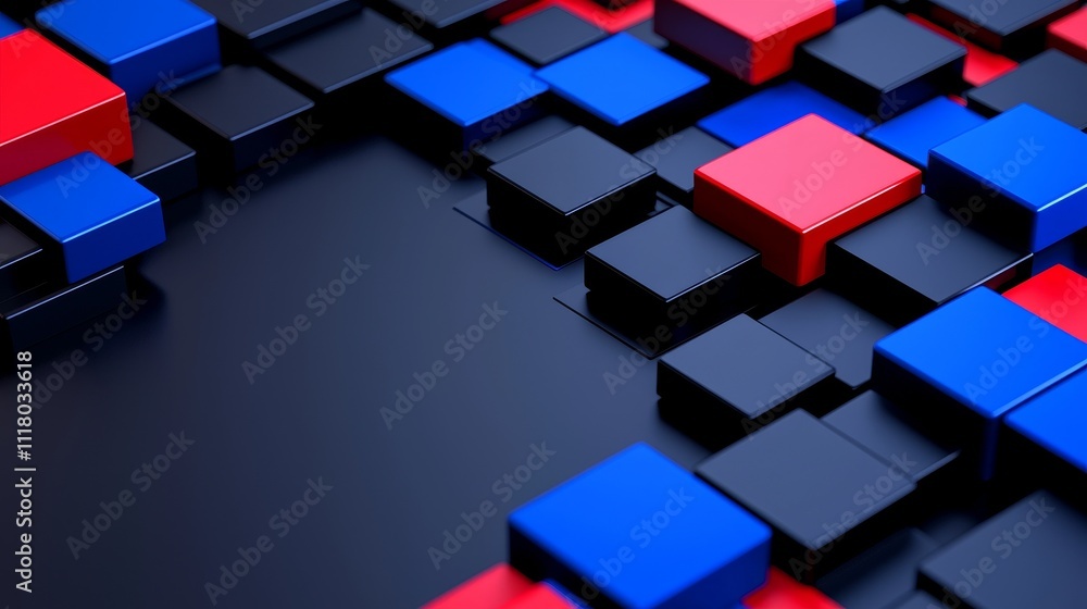 Poster an abstract digital scene with bold hues and angular shapes.