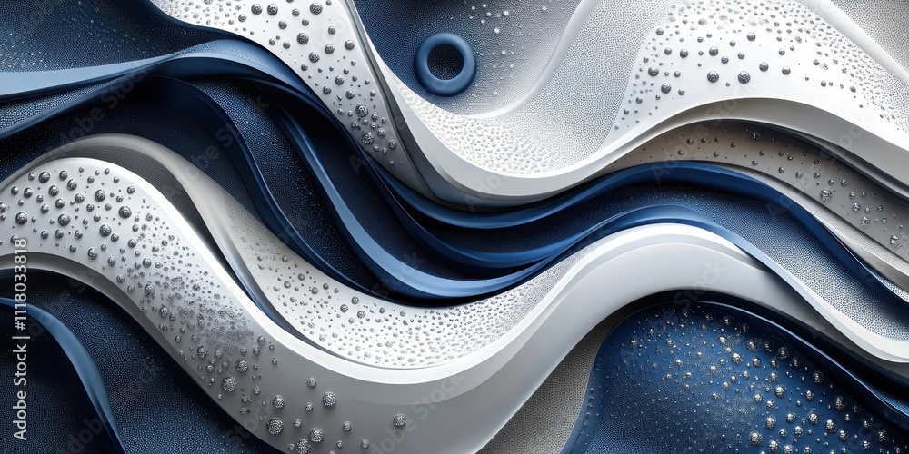Poster sculpted waves of blue and white create a mesmerizing abstract design filled with texture and depth