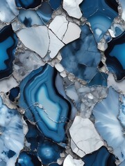 Stunning Blue Agate Stone Mosaic: A mesmerizing display of fractured and polished blue agate stones, creating a captivating pattern of natural beauty.