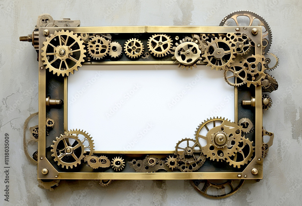 Poster decorative steampunk mirror frame adorned with intricate gears and cogs