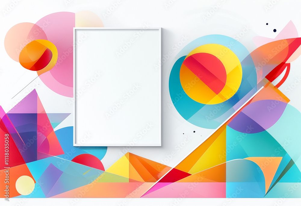 Poster vibrant abstract design featuring colorful shapes and an empty canvas waiting for art