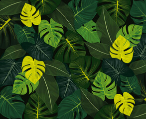 Fundo, floresta, tropical, Amazônia, folhas, costela e adão, estampa, padrão, folhagem, verde, ornamento, textura, jardim, botânico, verão, outono, floral, florescer, natureza, místico, magia © Débora Floriano