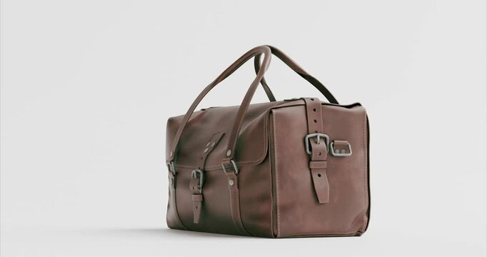 3d render of isolated vintage leather hand carry duffel luggage bag suitcase for travel
