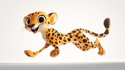 Cute Cheetah Cub Running Cartoon Animal 3D Render Wildlife Happy Fun Fast