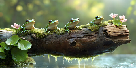 Naklejka premium frogs on tree trunk, ai
