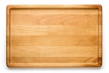 A wooden cutting board isolated on a white background, viewed from above, showcasing its natural texture and grain.
