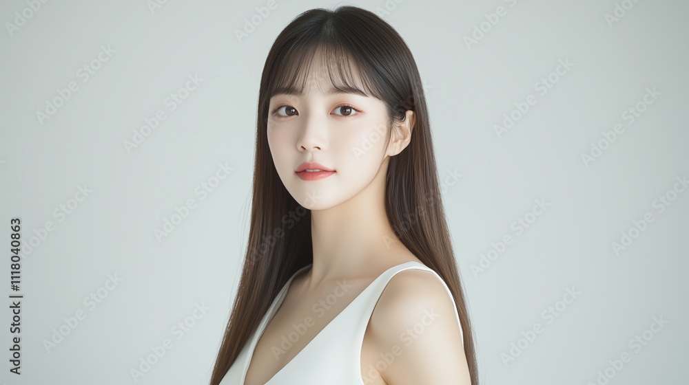 Poster 女優のような美肌の若くて綺麗なアジア人女性モデルの美容・ファッションポートレート