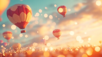 Obraz premium Colorful hot air balloons in a dreamy sky.