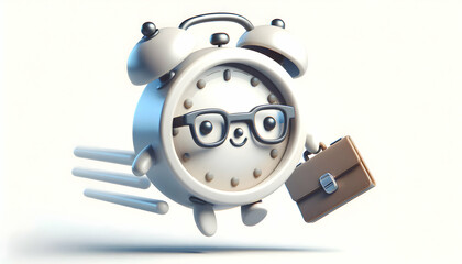 3D Floating retirement clock and glasses concept as A tranquil vector of a retirement clock and reading glasses floating gracefully on a white background symbolizing career completion and personal mil