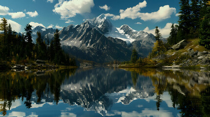 Pristine Alpine Lake Reflection with Majestic Mountain Peaks