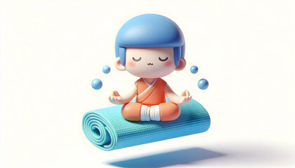 Fototapeta premium 3D Floating yoga mat and meditation cushion concept as A minimalist vector of a yoga mat and meditation cushion floating effortlessly on a white background representing mindfulness and physical wellne