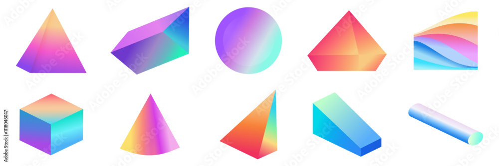 Poster color gradient shapes collection. 3d geometric shapes. geometric gradient in minimal style.