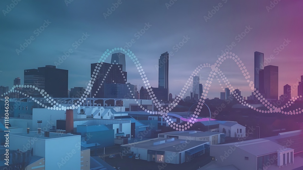 Poster big data connection technology concept, smart city and abstract dot point connect with gradient line