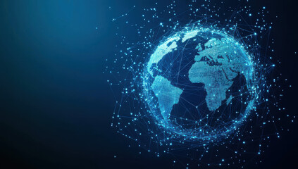 Fototapeta premium Digital Networked Globe, Global Communications. World Connectivity, Data Exchange Visualization