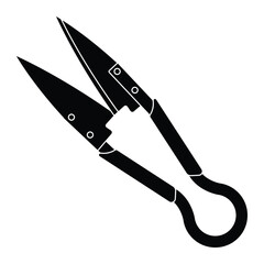 Blade shearing or hand shearing vector icon - sheep shears, scissors for shearing sheep. Hand tool black silhouette isolated on white background. Farm equipment illustration.