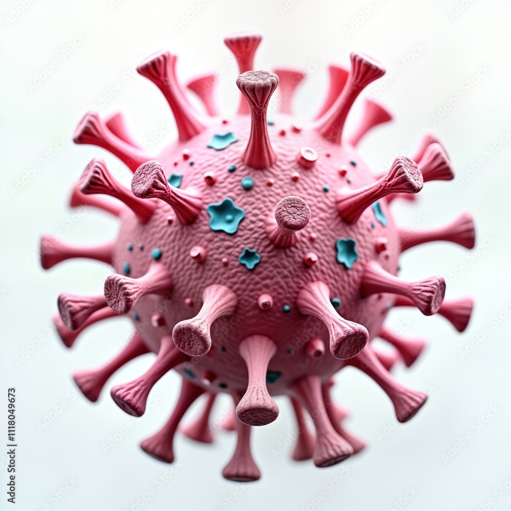 Poster 3d illustration of helical virus. pink virus with turquoise details isolated on white background. sc
